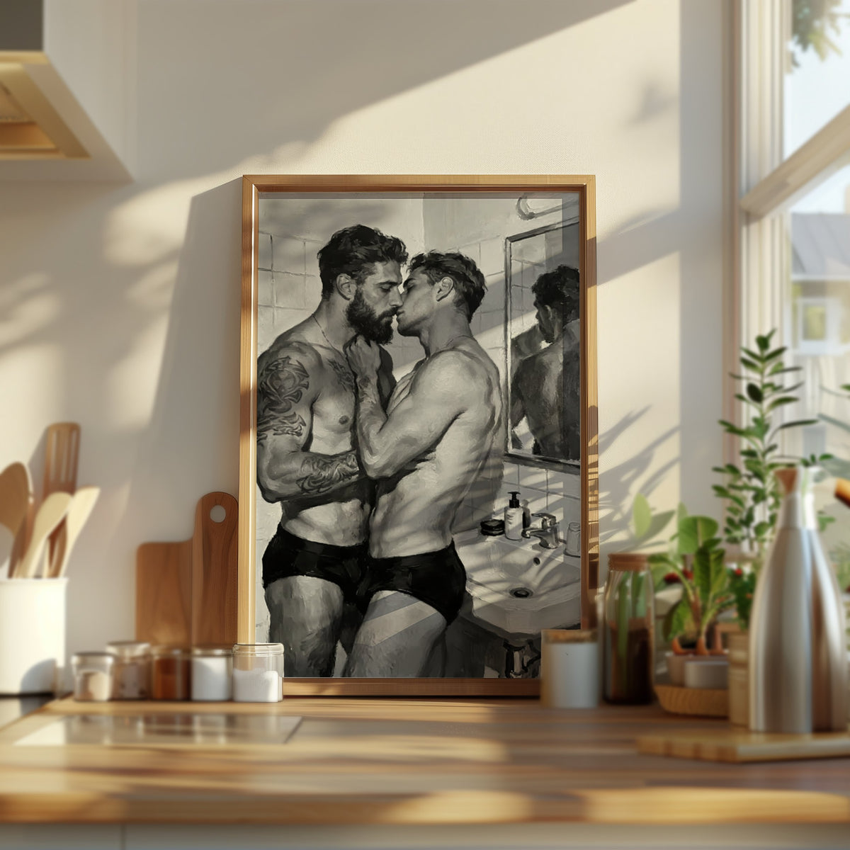 The Bathroom Kiss — Queer Couple Art Print