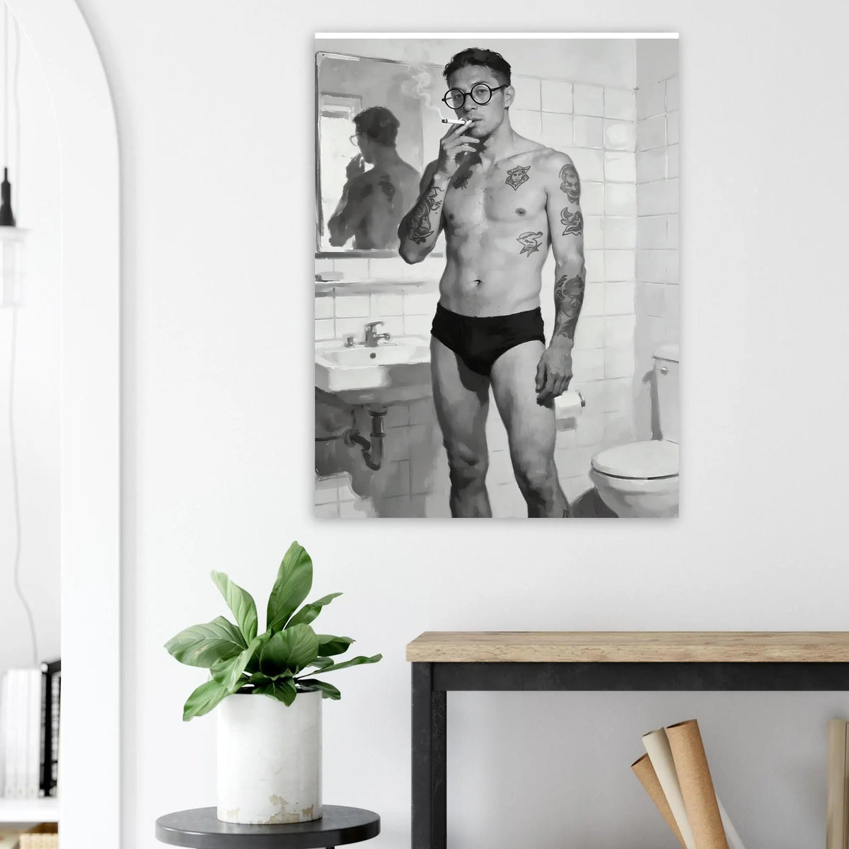 Man Smoking in the Bathroom — Queer Art Print